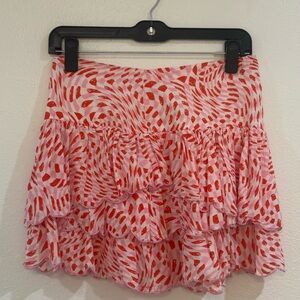 Pink Red and White Patterned Mini Skirt